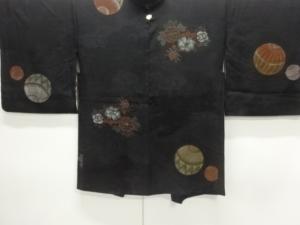 大正ロマン　漆毬に花模様織出し一ツ紋羽織